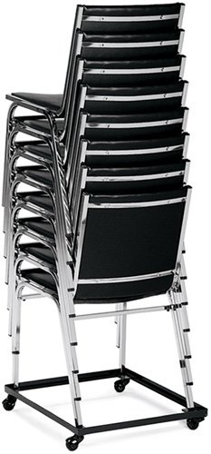 This dolly stacks up to 10 high Gallaxy chairs on.