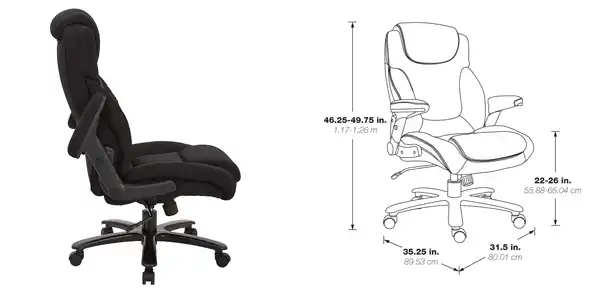 OSP 39203 Big and Tall Executive Chair Side and dimensions View
