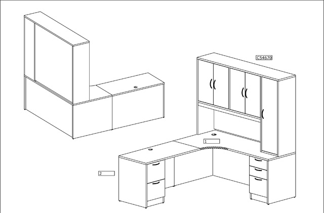 L Shape Desk with Storage Drawing, Office Furniture, Toronto GTA