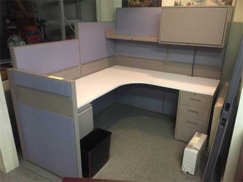 Used L Shaped Workstation with Open and Closed Overhead