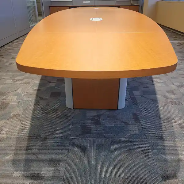 Executive Boardroom Table in a Wild Cherry finishwith Silver base accents