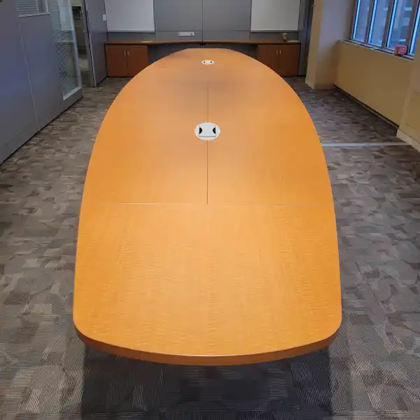 Executive Boardroom Table in a Wild Cherry finish, top view