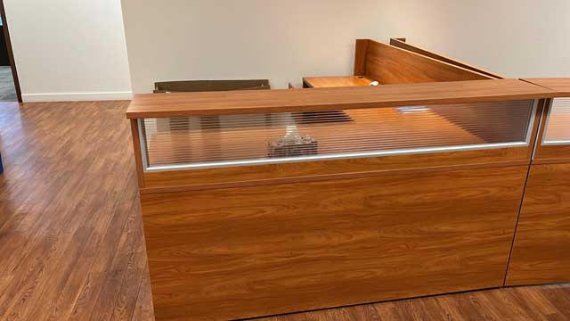 Used L Reception Desk with Acrylic Panel, Toronto GTA