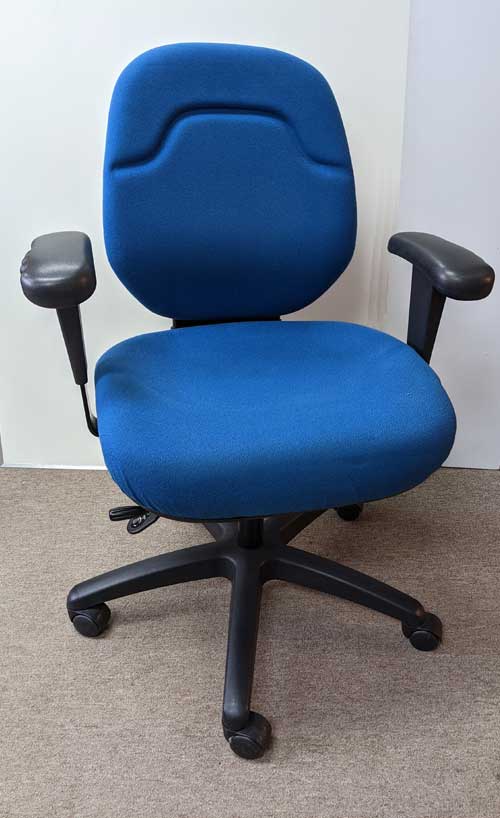 Used Upholstered Office Chair Blue front view