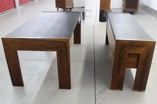 End view of Biltrite rosewood table showing leg structure