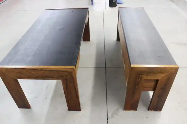 Top-down view of Biltrite table with black inset surface