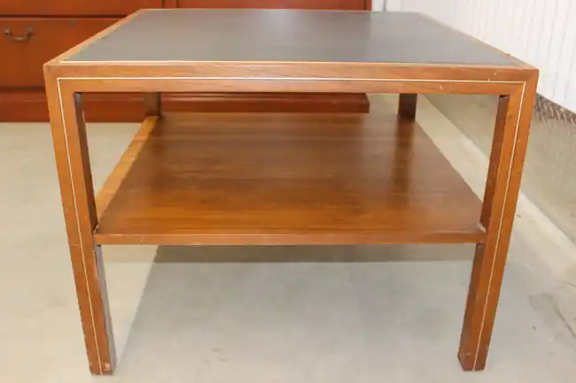Leather side table angled perspective