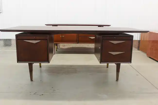Full view of Scandinavian rosewood desk and credenza set