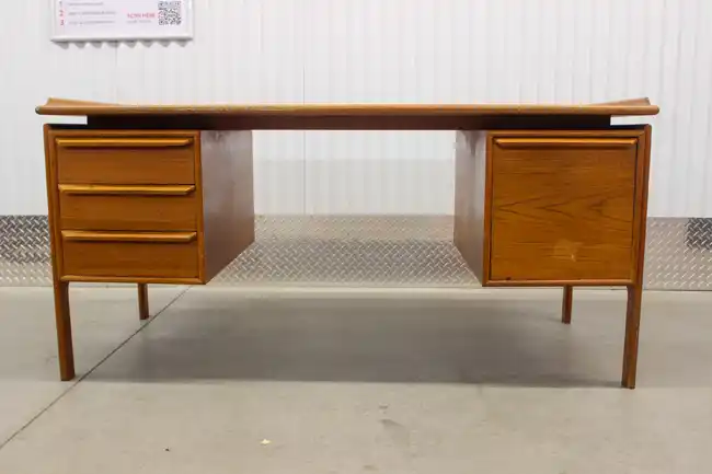Front view of mid-century Scandinavian teak desk