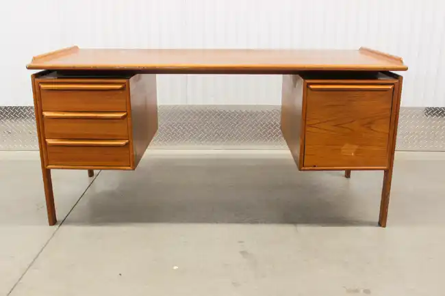 Alternate front view of restored Scandinavian teak desk