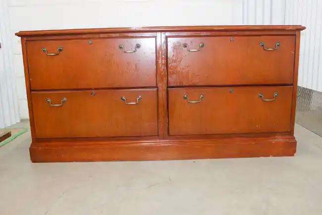 Front view of traditional 4-drawer lateral credenza