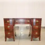 Traditional Mahogany Kneehole Desk with Brass Pulls, 