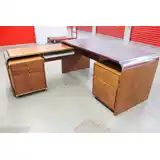 Modern Birdseye Maple L-Shaped Desk with Chrome Corners, 
